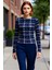 Genç Kadın Fitted Vücuda Oturan Ekose Desenli Bisiklet Yaka Uzun Kollu Üst Kaliteli Şık Rahat 4