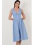 Rosselin Ön Arka V Yaka Korsajlı Elbise Mavi 1