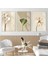 |krem-Gold Renk Soyut Çiçek Set (Pafrı) |çerçeveli Cam Tablo 3lü Dikey 1