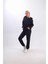 Iki Iplik Kapüşonlu Fermuarlı Crop Oversize Hırka Takım- Lacivert 1