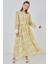 Kadın Bdart Viskon Karışımlı Düğmeli Desenli Maxi Elbise Kehribar Sarısı 1