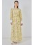 Kadın Bdart Viskon Karışımlı Düğmeli Desenli Maxi Elbise Kehribar Sarısı 3