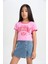 Kız Çocuk Bisiklet Yaka Baskılı Kısa Kollu Tişört C2225A824SM 1