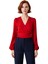 Kadın Moda Şık Üst Giyim Regular Kruvaze Yaka Balon Kol Regular Kalıp Dokuma Bağlama Detaylı Bluz 2