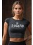 The Legend Baskılı Antrasit Crop Top 1
