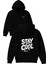Stay Cool Tasarım Baskılı Oversize Siyah Kapüşonlu Sweatshirt 1