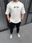 Unisex Baskılı Oversize T-Shirt - Beyaz 3