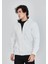 Unisex Tam Fermuarlı Kapşonlu Sweatshirt - Beyaz 5