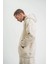 Unisex Double Oversize Kapşonlu Yıkamalı Sweatshirt - Krem 3
