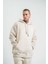 Unisex Double Oversize Kapşonlu Yıkamalı Sweatshirt - Krem 5