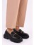 Kadın Loafer Siyah Deri Kalın Taban Tokalı Günlük Ayakkabı 2
