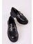 Kadın Loafer Siyah Deri Kalın Taban Tokalı Günlük Ayakkabı 6