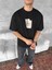Ön ve Arka Baskılı Oversize Bisiklet Yaka T-Shirt - Siyah 4