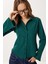Çan Kollu Vücuda Oturan Dokuma Gömlek LUB0300 Zümrüt Yeşili 1