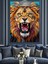 Kükreyen Güçlü Yeleli Aslan Portresi Dekoratif Kanvas - Mdf Ahşap Tablo 2