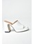 Beyaz Kadın Kalın Topuklu Terlik Suni Deri Neolit Taban ile Şık Tasarım 6