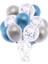 Party Store Gümüş Konfetili Şeffaf Balon Metalik Mavi Metalik Gri Balon Seti 15 Adet 1