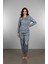 Süet Gömlek Pijama Takımı 7102 Leopar Mavi 2