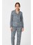 Süet Gömlek Pijama Takımı 7102 Leopar Mavi 3