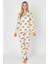 Luxury Soft Ekru Ayıcık Desenli Uzun Kollu Kadın Pijama Takımı – 3041 1