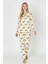Luxury Soft Ekru Ayıcık Desenli Uzun Kollu Kadın Pijama Takımı – 3041 4