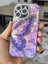 iPhone 13 Kılıf Renk Geçişli Taşlı Kamera Lens Korumalı Simli Mor Kelebek Desenli Darbe Emici Kapak 4