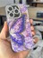 iPhone 13 Kılıf Renk Geçişli Taşlı Kamera Lens Korumalı Simli Mor Kelebek Desenli Darbe Emici Kapak 5