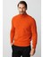 Turuncu Standart Fit Dar Kalıp Yarım Balıkçı Düz Uzun Kollu Triko 1