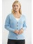 Metal Düğmeli Oversize Triko Hırka - Mavi 2
