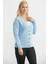 Metal Düğmeli Oversize Triko Hırka - Mavi 3
