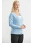 Metal Düğmeli Oversize Triko Hırka - Mavi 4