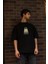 Unisex Bisiklet Yaka Baskılı Oversize T-Shirt - Siyah 1