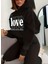 Punıx Büyük Beden Özel Seri Kapüşonlu Love Baskılı %100 Pamuk Oversize Kışlık Kadın Eşofman Takımı 1