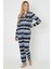Luxury Soft Lacivert Çam Ağacı Desenli Uzun Kollu Kadın Pijama Takımı – 3048 2
