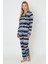 Luxury Soft Lacivert Çam Ağacı Desenli Uzun Kollu Kadın Pijama Takımı – 3048 5