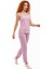 Altı Uzun Üstü Askılı Yumuşak Ekoseli Pijama Takımı Pembe 3