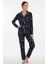 Luxury Soft Lacivert Kar Tanesi Desenli Uzun Kollu Kadın Pijama Takımı – 3059 1