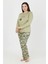 Üstü Yazılı Altı Yaprak Desenli Elite Viscose Uzun Büyük Beden Pijama Takımı Yeşil 3591 1