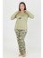 Üstü Yazılı Altı Yaprak Desenli Elite Viscose Uzun Büyük Beden Pijama Takımı Yeşil 3591 3