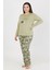 Üstü Yazılı Altı Yaprak Desenli Elite Viscose Uzun Büyük Beden Pijama Takımı Yeşil 3591 4