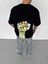 Unisex Bisiklet Yaka Baskılı Oversize T-Shirt - Siyah 2
