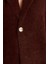 Kahverengi Ceket Yaka Tek Düğme Detaylı Uzun Hırka 4