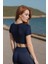 Lacivert Bisiklet Yaka Slim Fit Crop Top 2