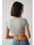 Asla Vazgeçme! Baskılı Gri Melanj Crop Top 2