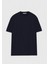 Lacivert Düz Bisiklet Yaka Pamuk Karışımlı T-Shirt 1