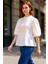 Kadın Pamuklu Brode Detaylı Kısa Kollu Bluz Kaliteli Şık Rahat Modern Zarif Günlük 4