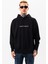 Erkek Siyah Sweatshirt Oversize Kapüşonlu Baskılı Yumusaçık Kumaşlı 3