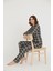 Luxury Viscose Siyah Beyaz Ekose Desenli Kadın Uzun Kollu Pijama Takımı – 42575 3