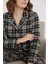 Luxury Viscose Siyah Beyaz Ekose Desenli Kadın Uzun Kollu Pijama Takımı – 42575 5