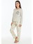 Üstü Yazılı Altı Çam Ağacı Desenli Elite Viscose Pijama Takımı Uzun Ekru 3568 3
